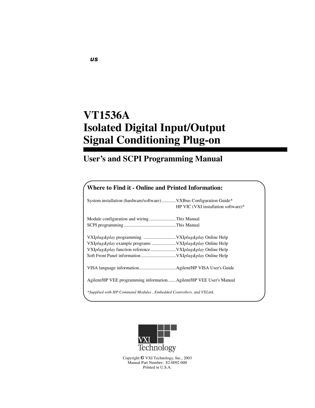 VXI VT1536A user manual 