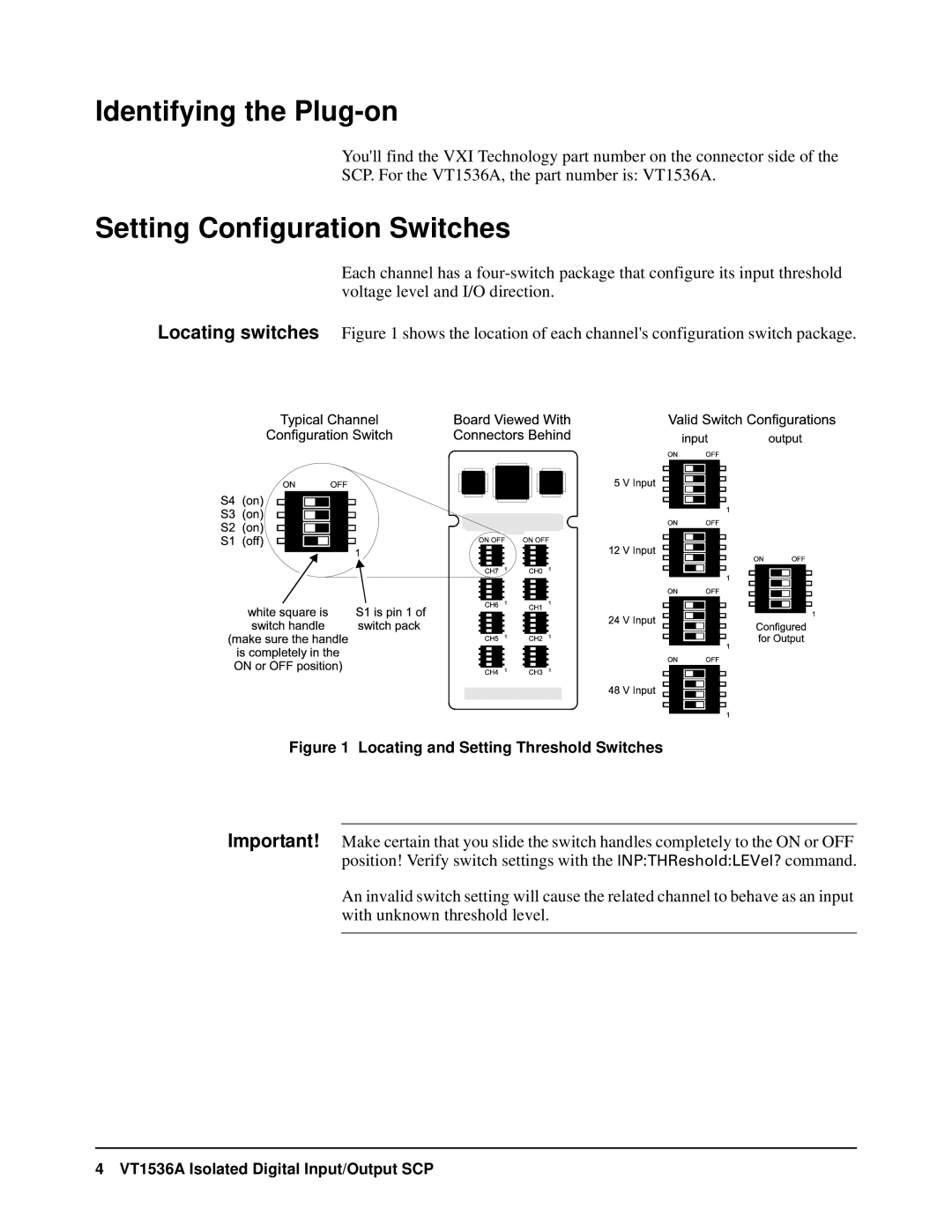 VXI VT1536A user manual Identifying the Plug-on, Setting Configuration Switches 