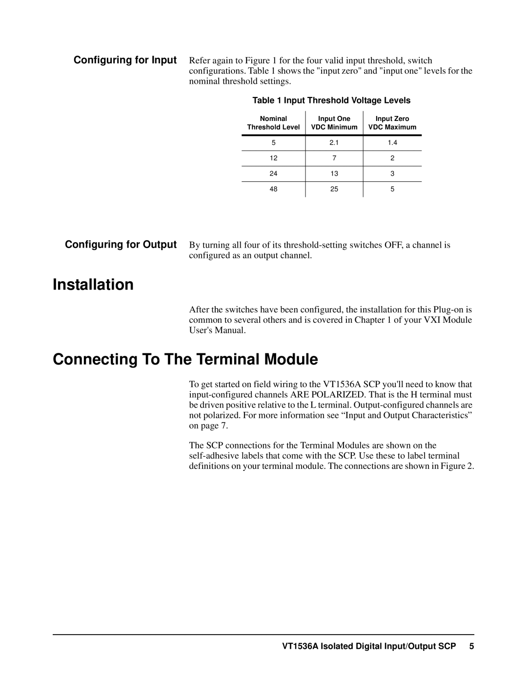 VXI VT1536A user manual Installation Connecting To The Terminal Module 