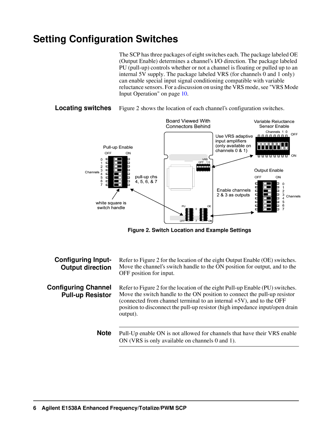 VXI VT1538A user manual Setting Configuration Switches, Switch Location and Example Settings 