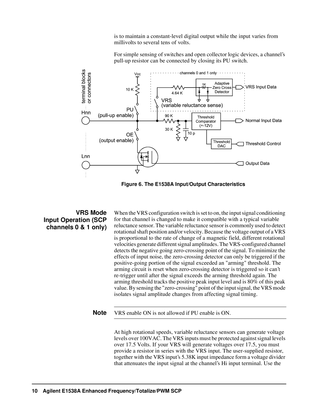 VXI VT1538A user manual VRS Mode Input Operation SCP Channels 0 & 1 only, E1538A Input/Output Characteristics 