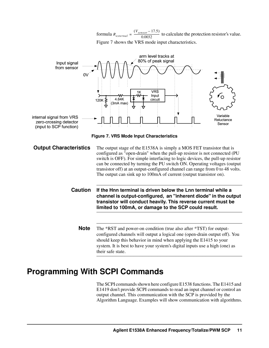 VXI VT1538A user manual Programming With Scpi Commands, Shows the VRS mode input characteristics 