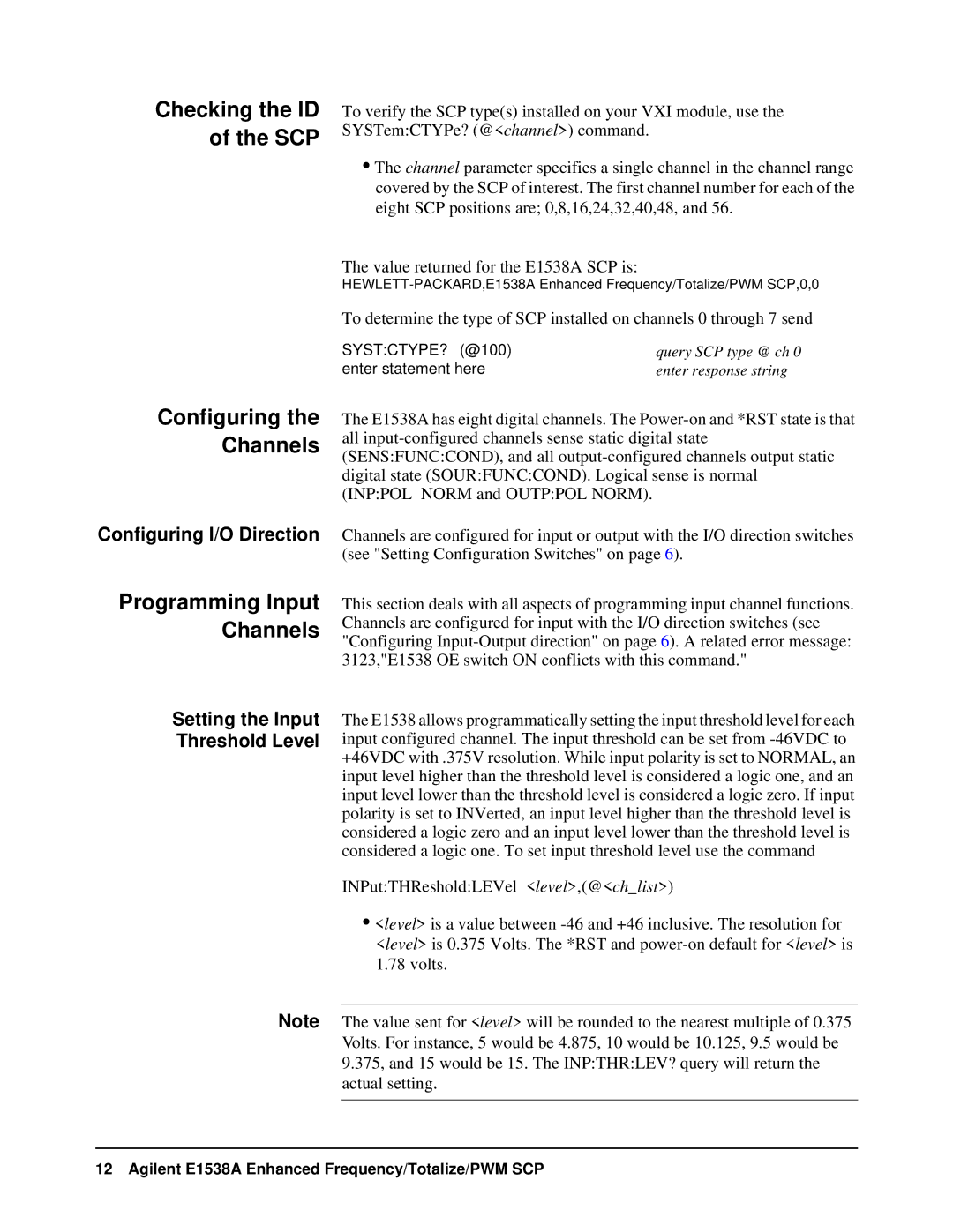 VXI VT1538A user manual Configuring I/O Direction, Setting the Input Threshold Level 