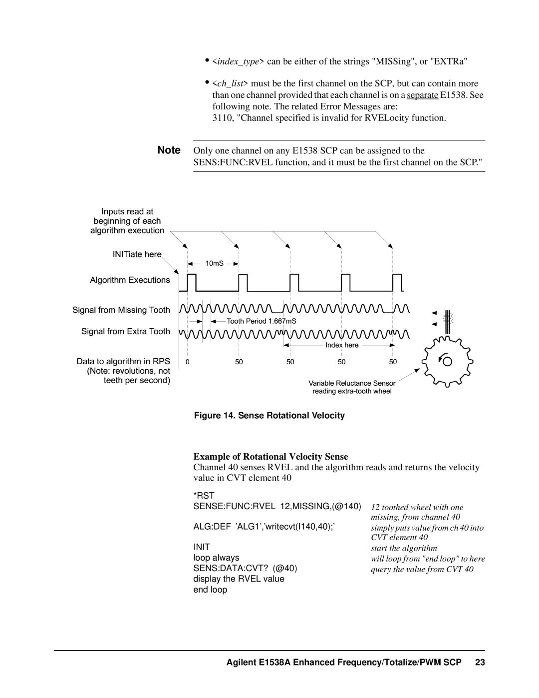 VXI VT1538A user manual Example of Rotational Velocity Sense, Sense Rotational Velocity 