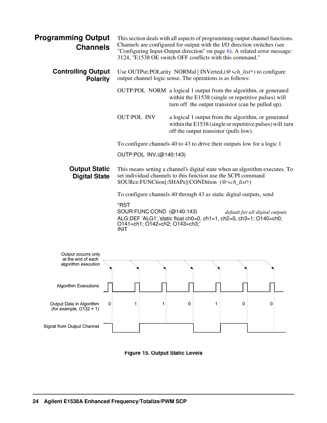 VXI VT1538A user manual Controlling Output Polarity, Output Static Digital State 