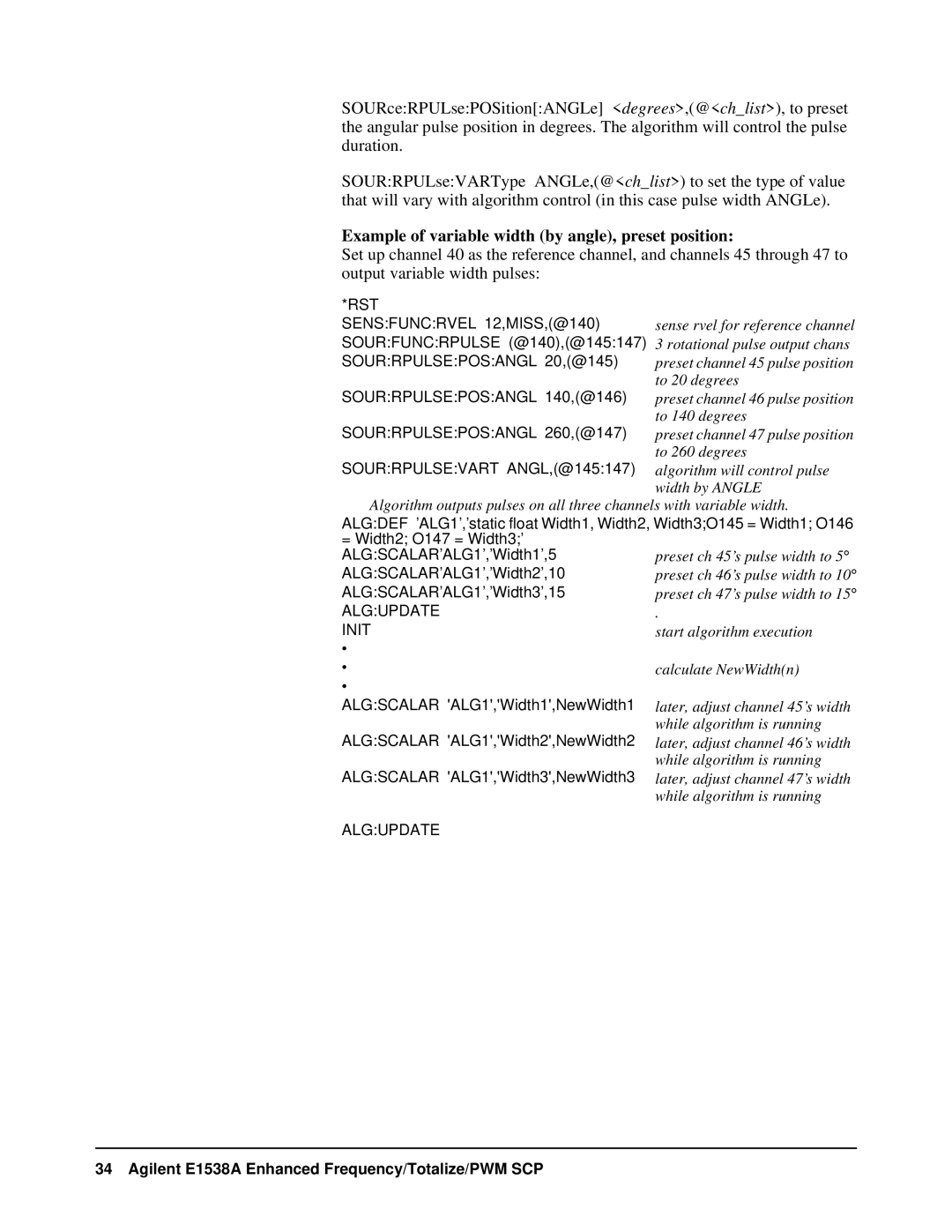 VXI VT1538A user manual Example of variable width by angle, preset position 