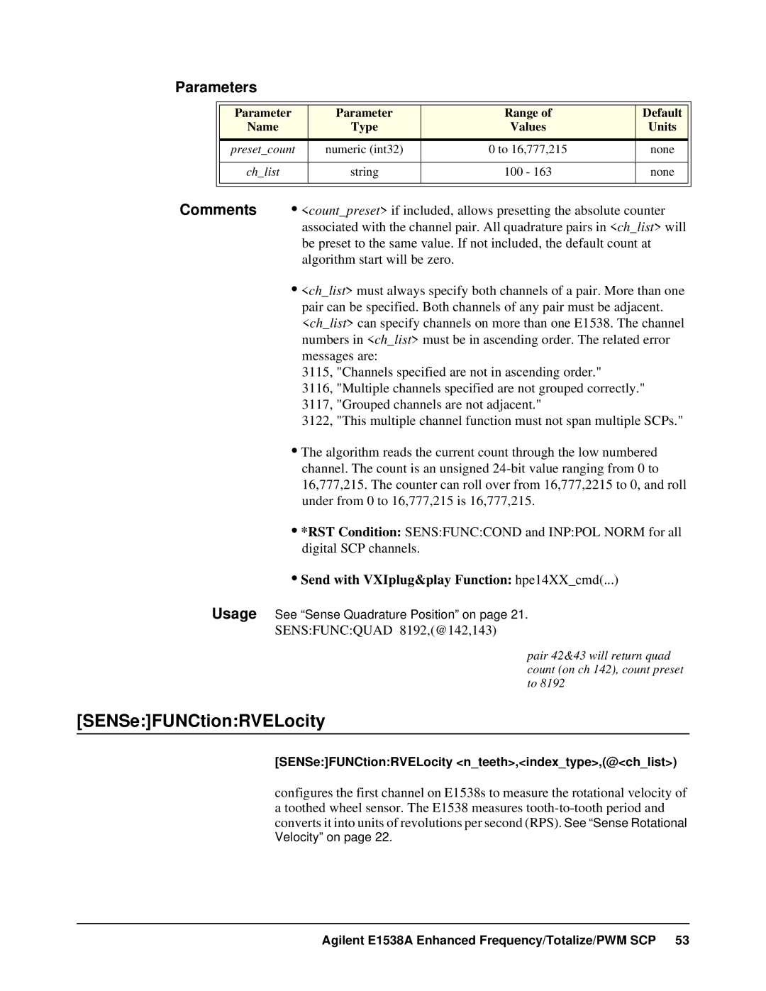 VXI VT1538A user manual SENSeFUNCtionRVELocity 