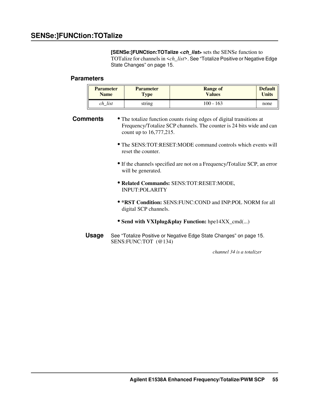 VXI VT1538A user manual SENSeFUNCtionTOTalize 