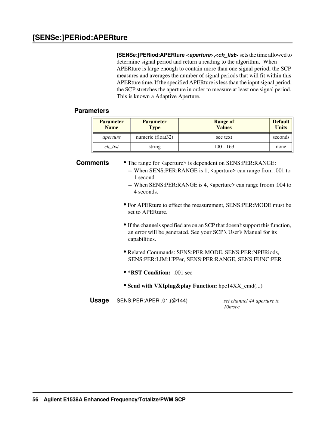 VXI VT1538A user manual SENSePERiodAPERture 