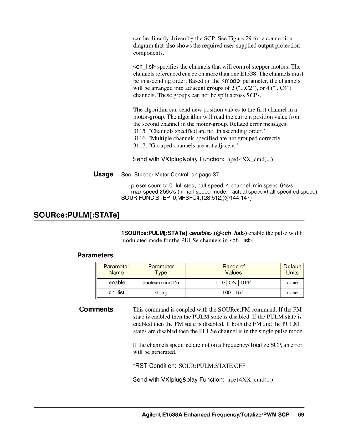 VXI VT1538A user manual SOURcePULMSTATe, Usage See Stepper Motor Control on 