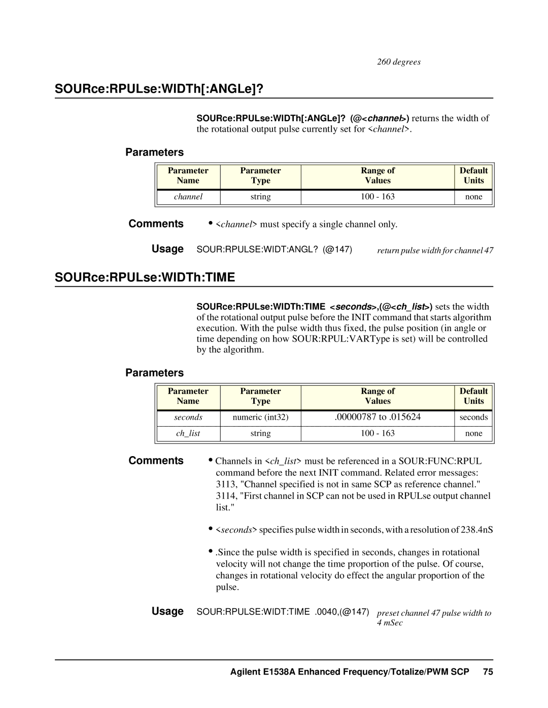 VXI VT1538A user manual SOURceRPULseWIDThANGLe?, SOURceRPULseWIDThTIME, 00000787 to 