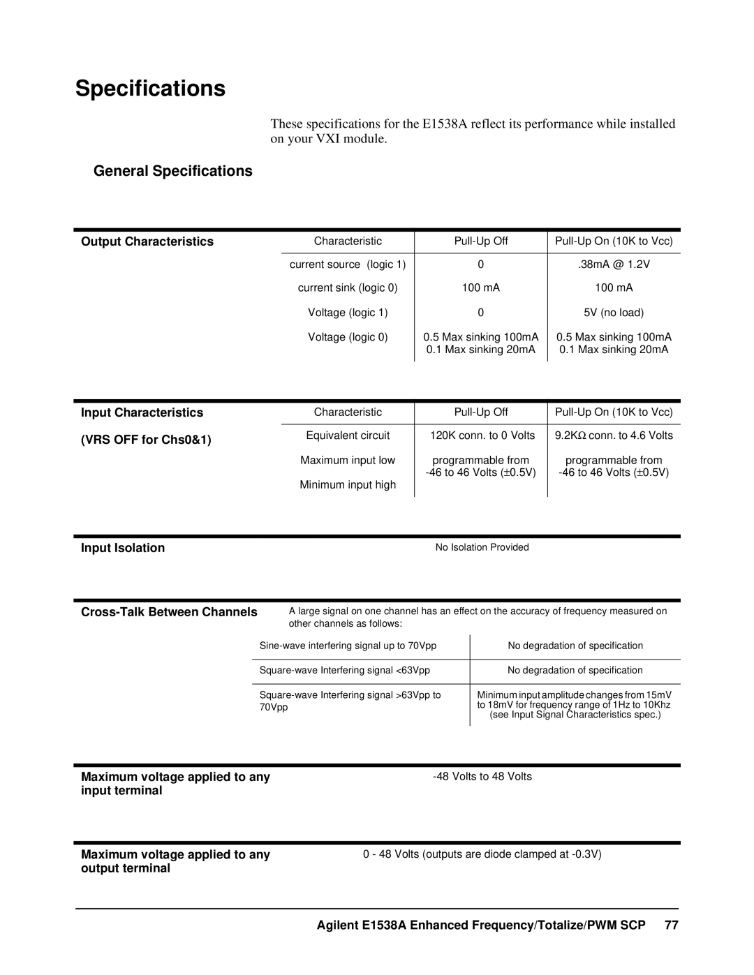 VXI VT1538A user manual General Specifications 