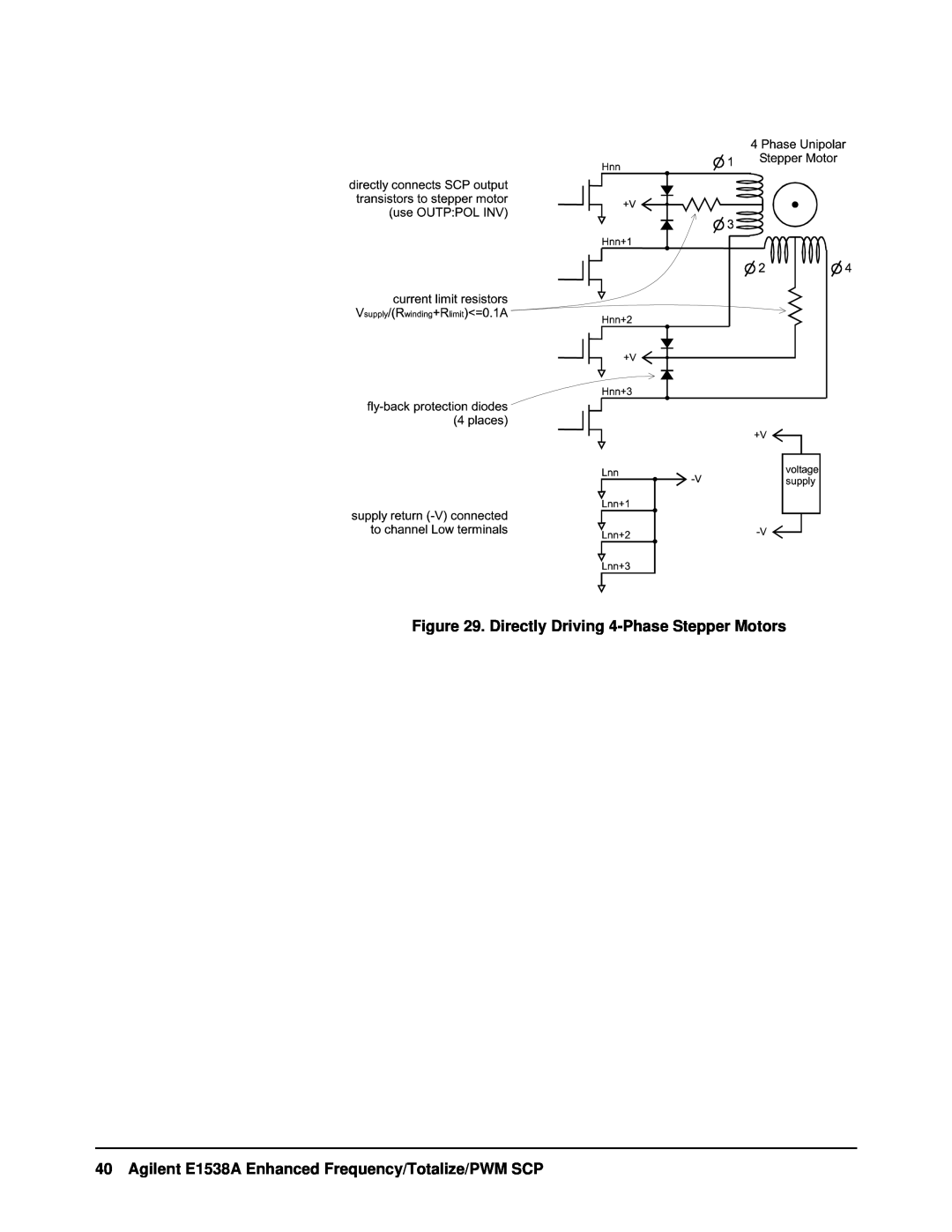 VXI VT1538A user manual Directly Driving 4-Phase Stepper Motors, Agilent E1538A Enhanced Frequency/Totalize/PWM SCP 