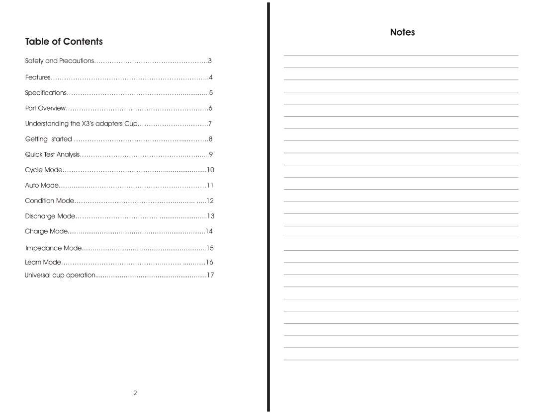 W & W Manufacturing X3 & X6 manual Table of Contents 