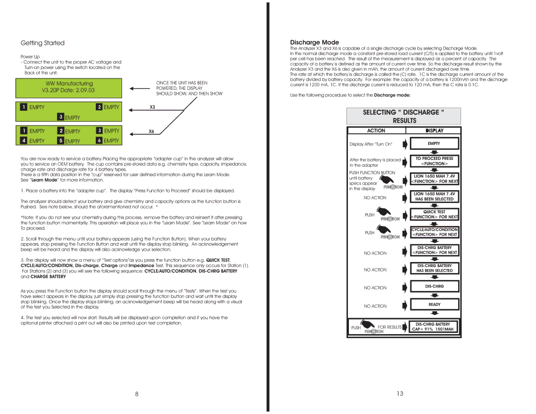W & W Manufacturing X3 & X6 manual Selecting Discharge Results, Getting Started 