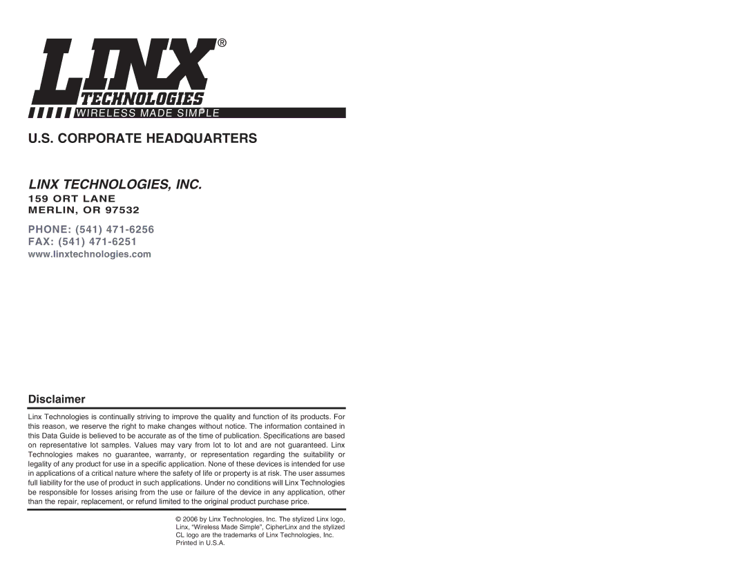 W-Linx Technology TXE-315-KH, TXE-433-KH, TXE-418-KH dimensions ORT Lane MERLIN, or, Disclaimer 