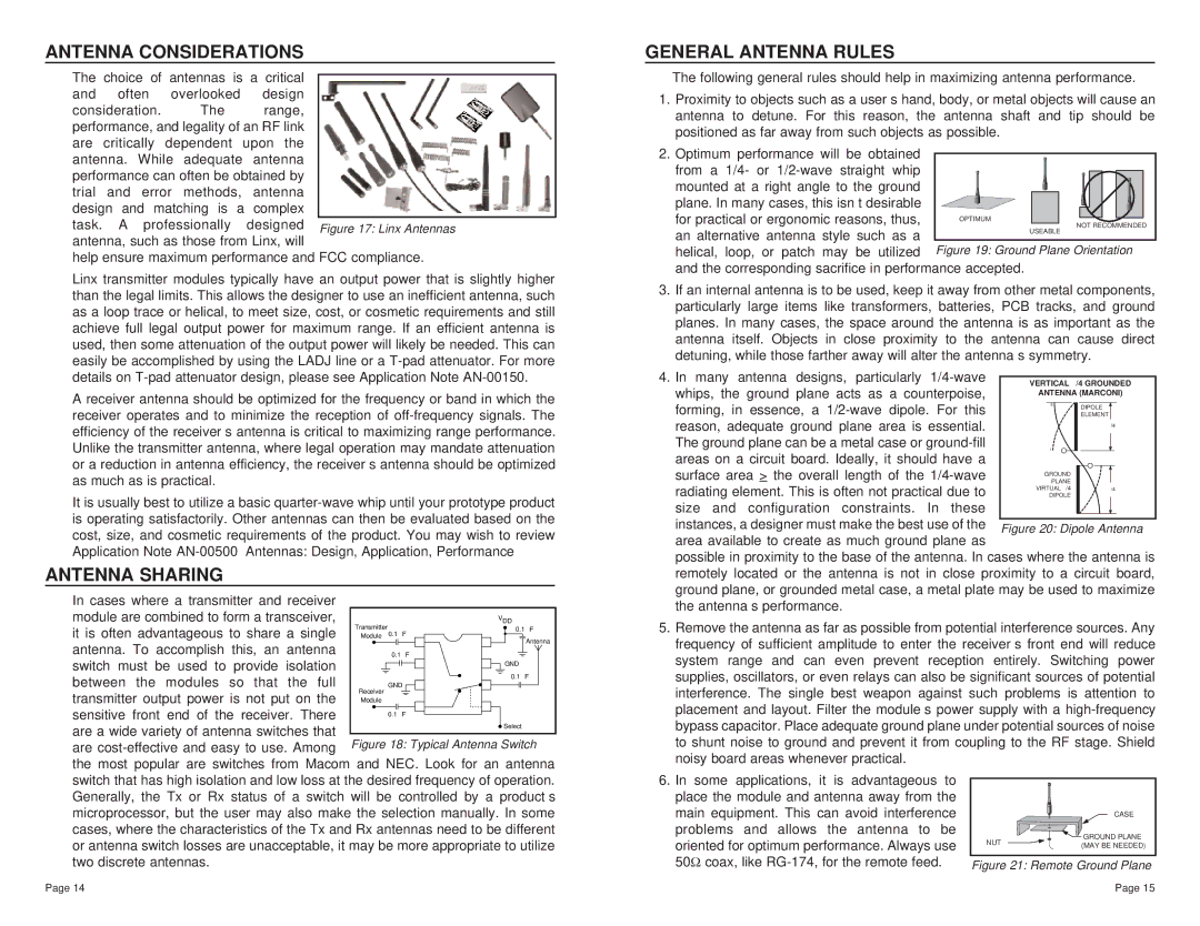 W-Linx Technology TXE-315-KH, TXE-433-KH, TXE-418-KH Antenna Considerations, Antenna Sharing, General Antenna Rules 