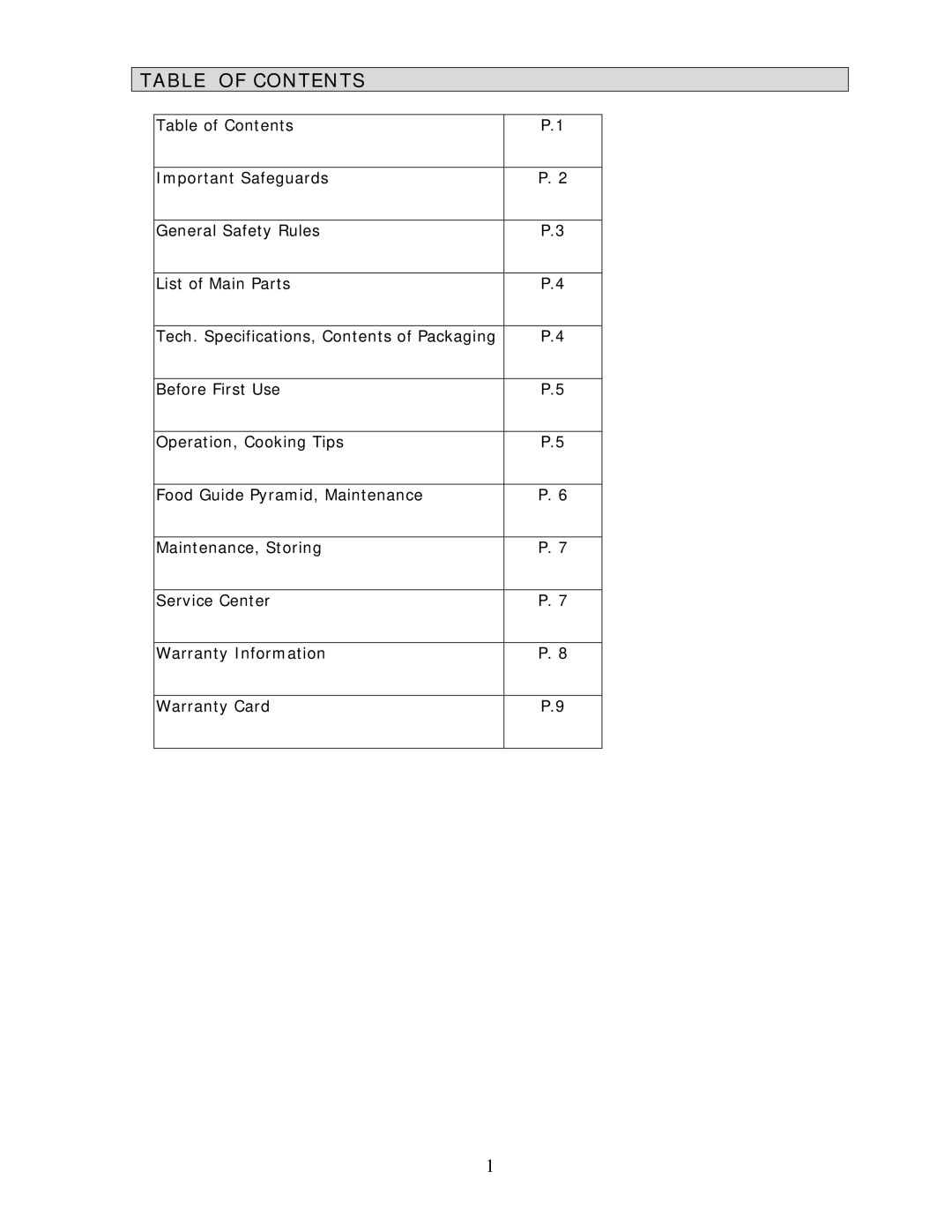 Wachsmuth & Krogmann FP-1220 manual Table of Contents 