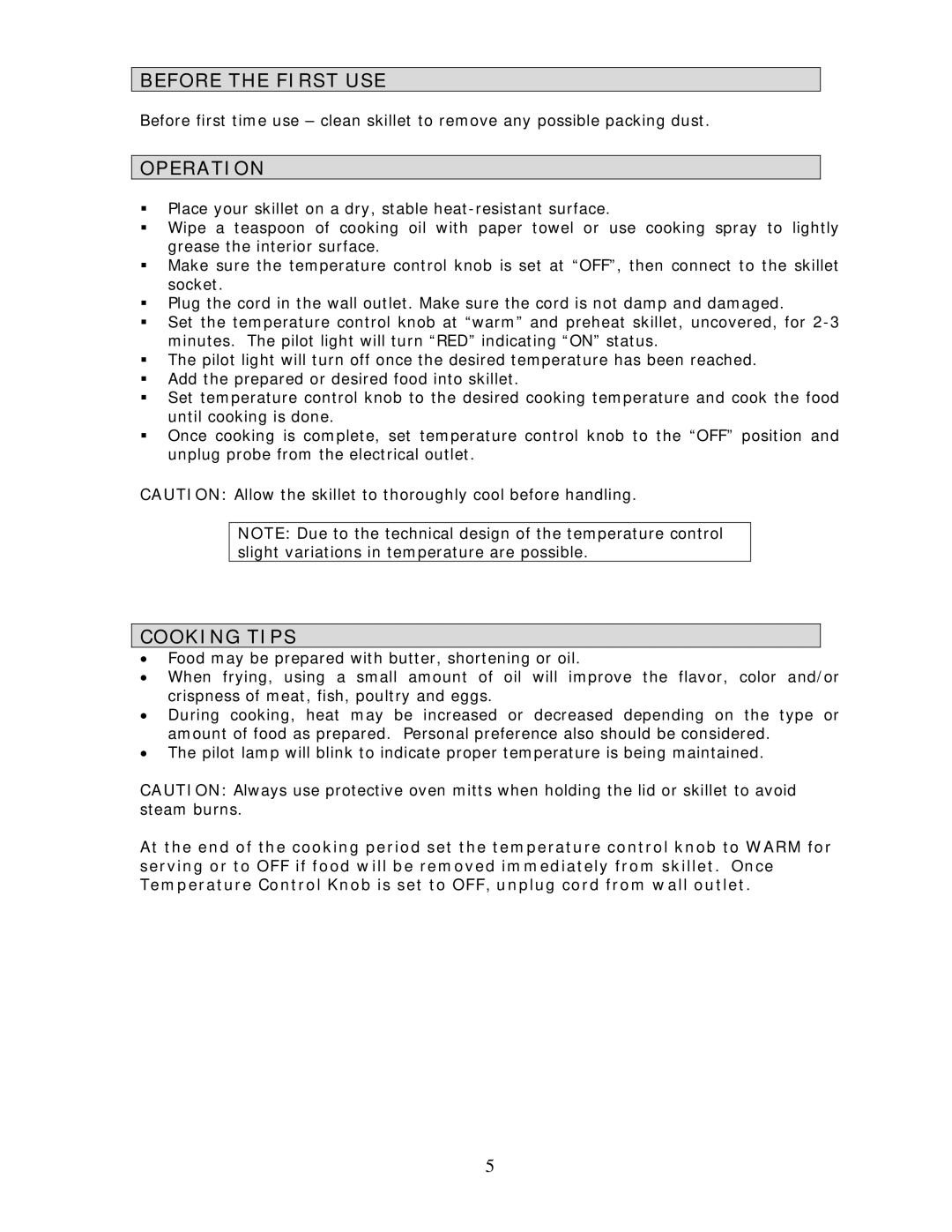 Wachsmuth & Krogmann FP-1220 manual Before the First USE, Operation, Cooking Tips 