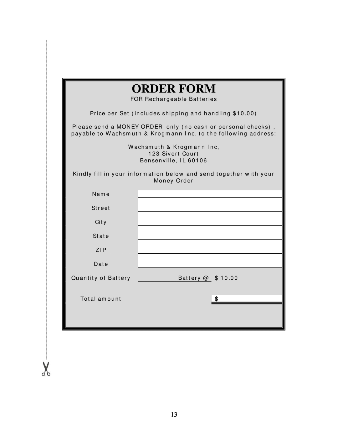 Wachsmuth & Krogmann Item# 7256 manual Order Form 