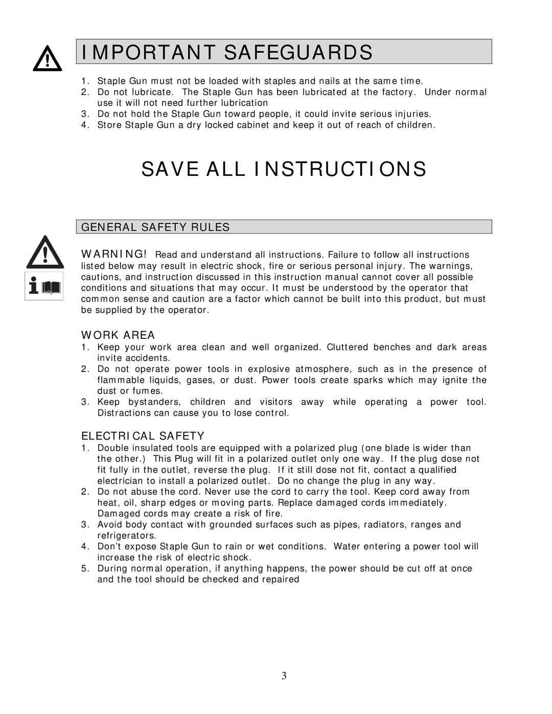 Wachsmuth & Krogmann Model # A688 manual General Safety Rules Work Area, Electrical Safety 