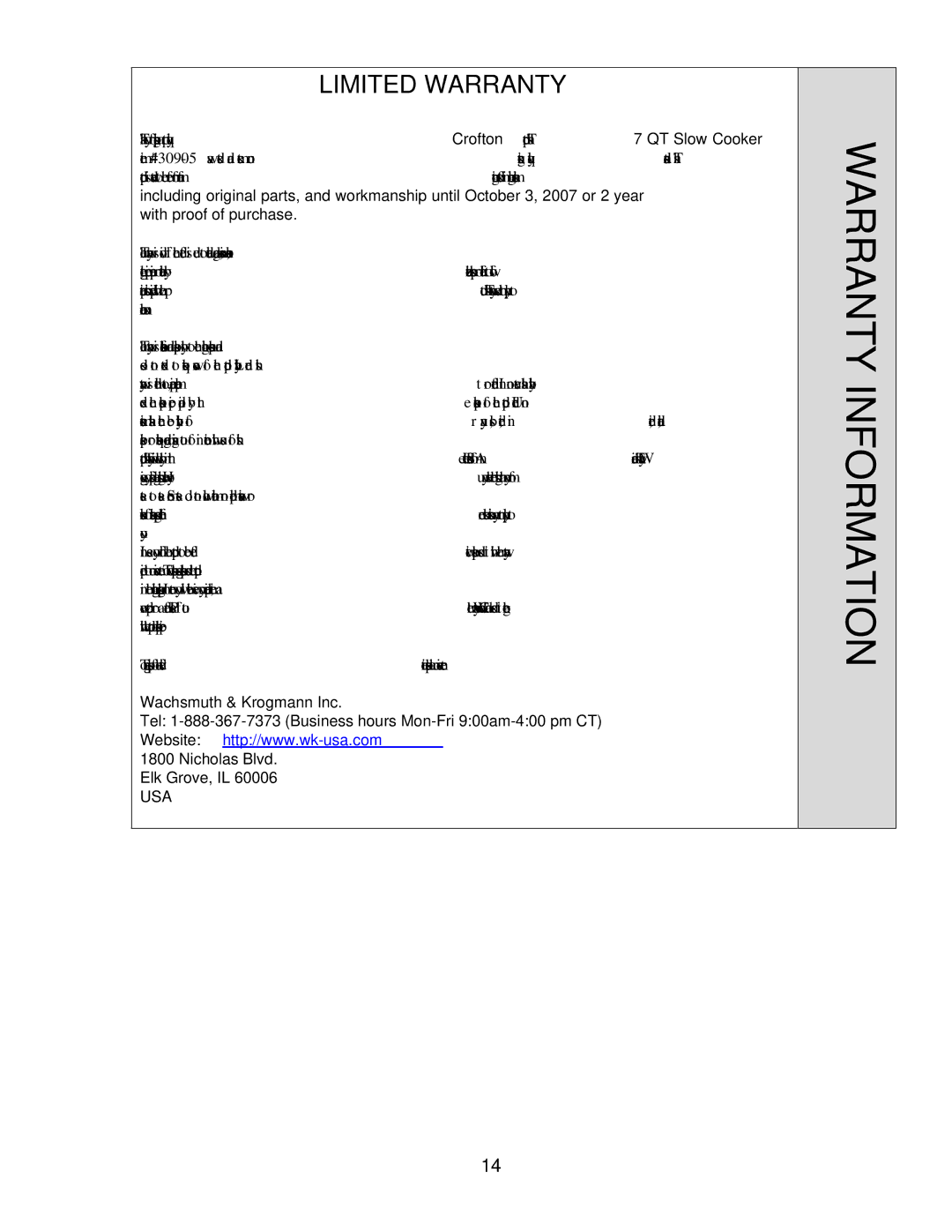 Wachsmuth & Krogmann NSC-650 manual Warranty Information 