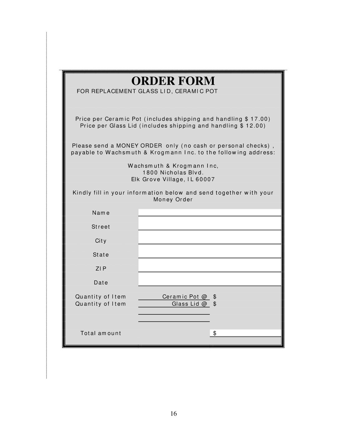 Wachsmuth & Krogmann NSC-650 manual Order Form 