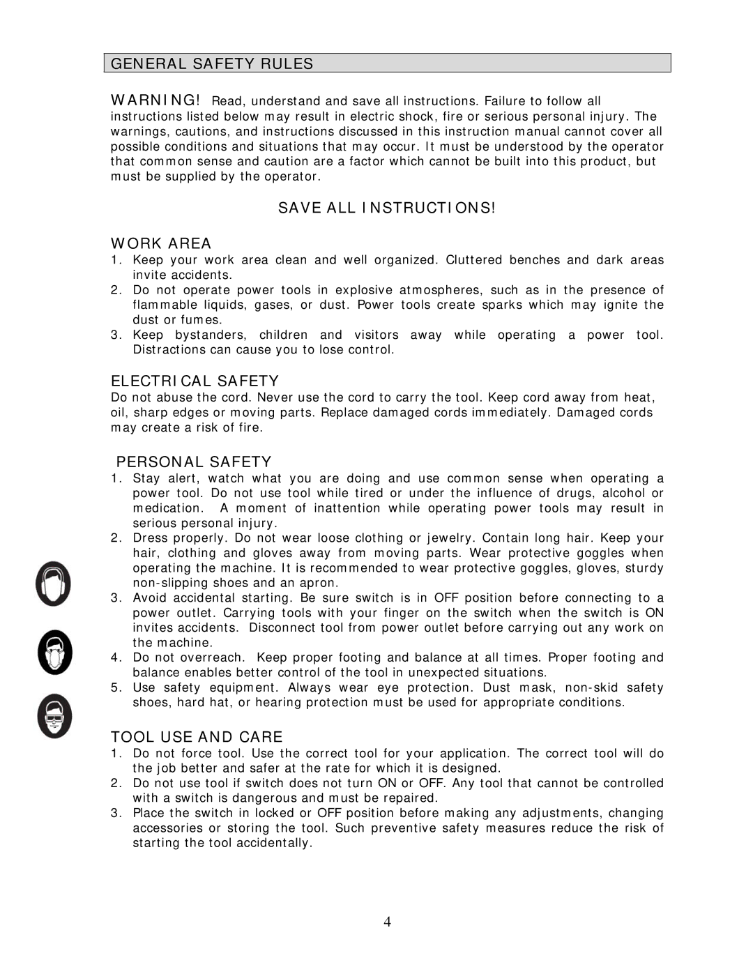 Wachsmuth & Krogmann QL-3100B General Safety Rules Save ALL Instructions Work Area, Electrical Safety, Personal Safety 