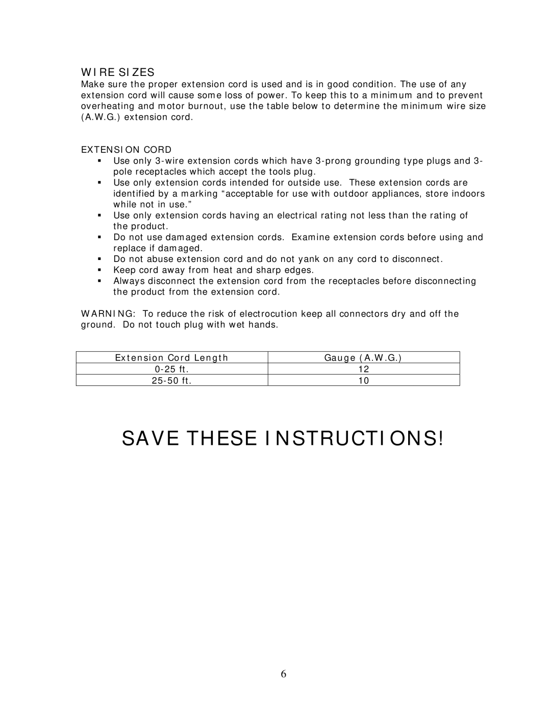 Wachsmuth & Krogmann QL-3100B manual Wire Sizes, Extension Cord 