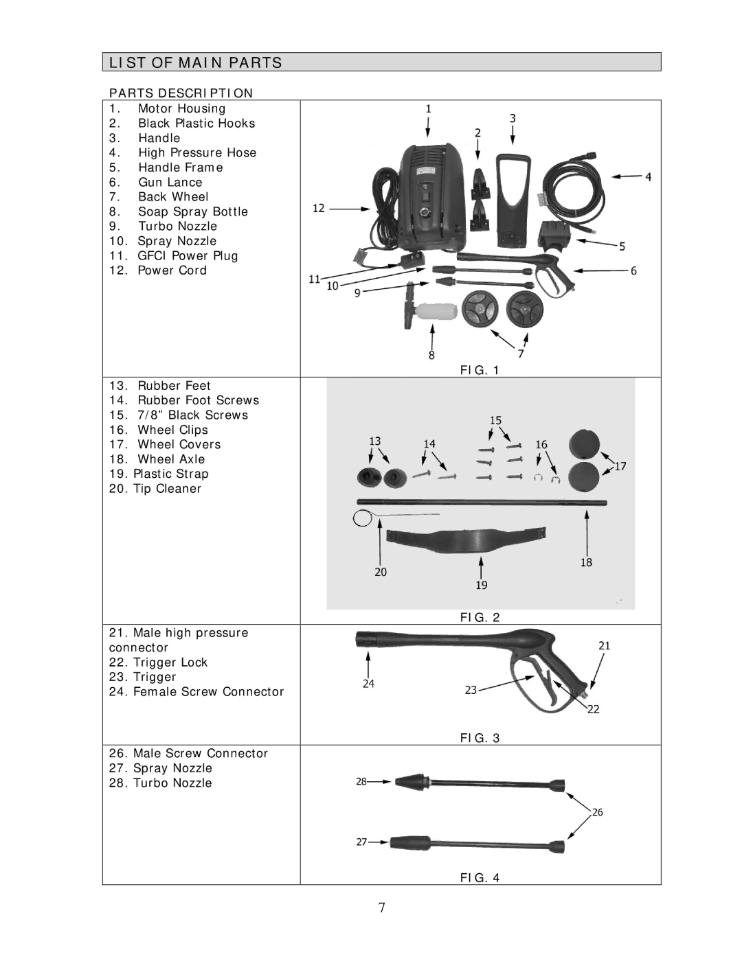 Wachsmuth & Krogmann QL-3100B manual List of Main Parts, Parts Description 