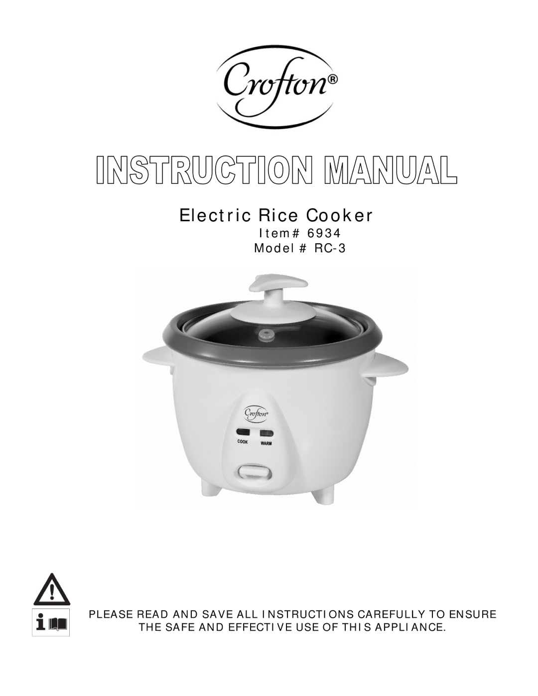 Wachsmuth & Krogmann RC-3 manual Electric Rice Cooker 