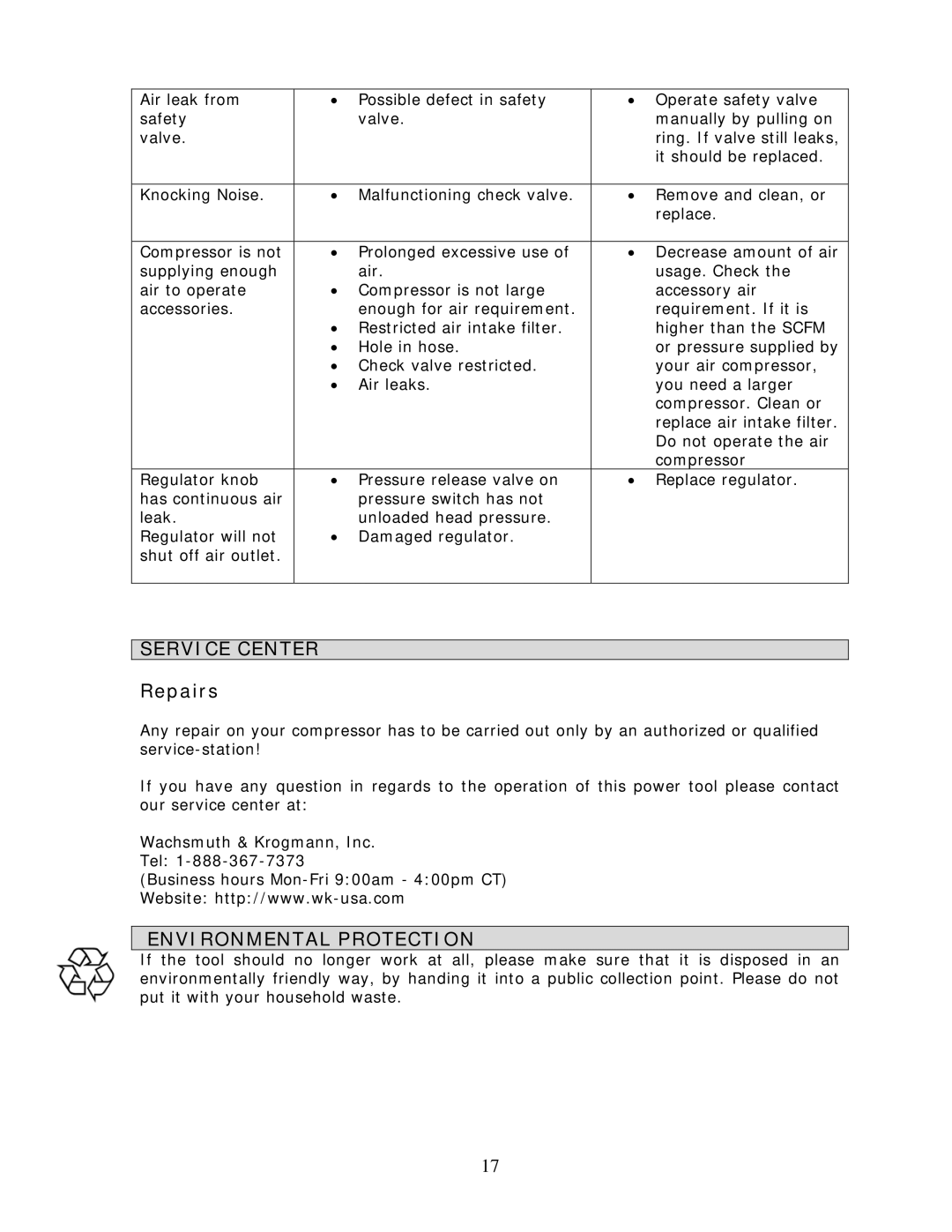 Wachsmuth & Krogmann TAW-2030 manual Service Center, Environmental Protection 