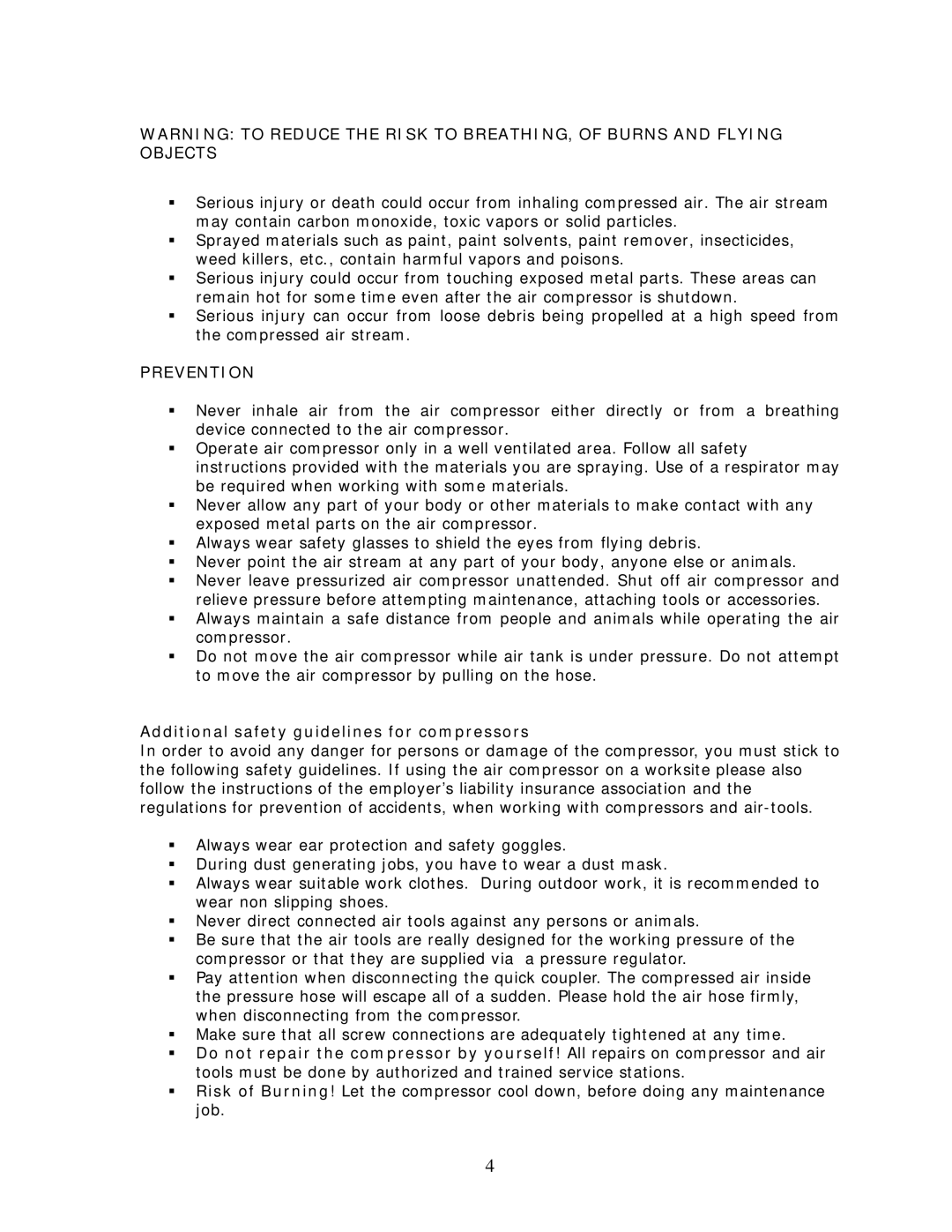 Wachsmuth & Krogmann TAW-2030 manual Additional safety guidelines for compressors 