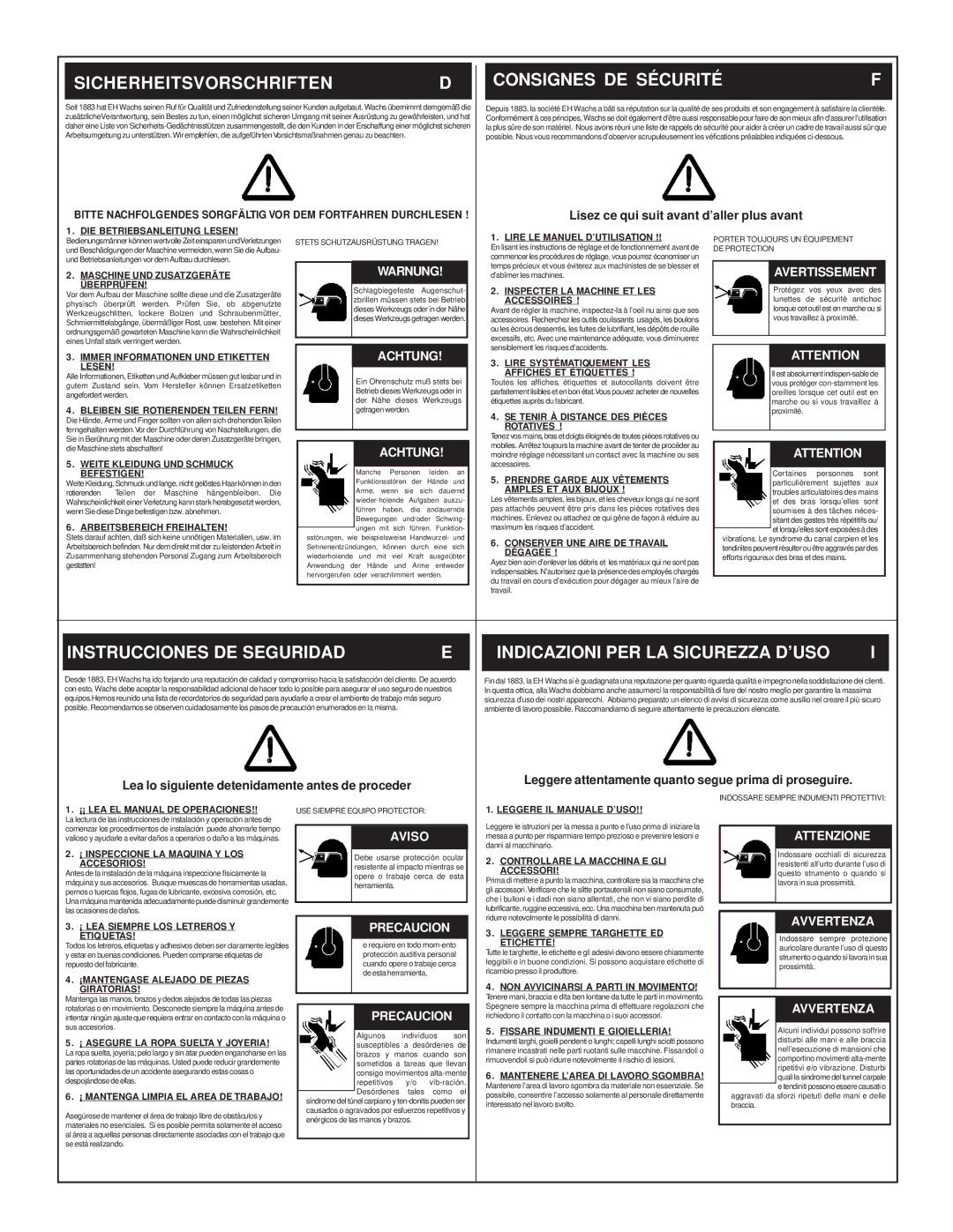 Wachsmuth & Krogmann TQ 1.0 manual Sicherheitsvorschriften Consignes DE Sécurité 