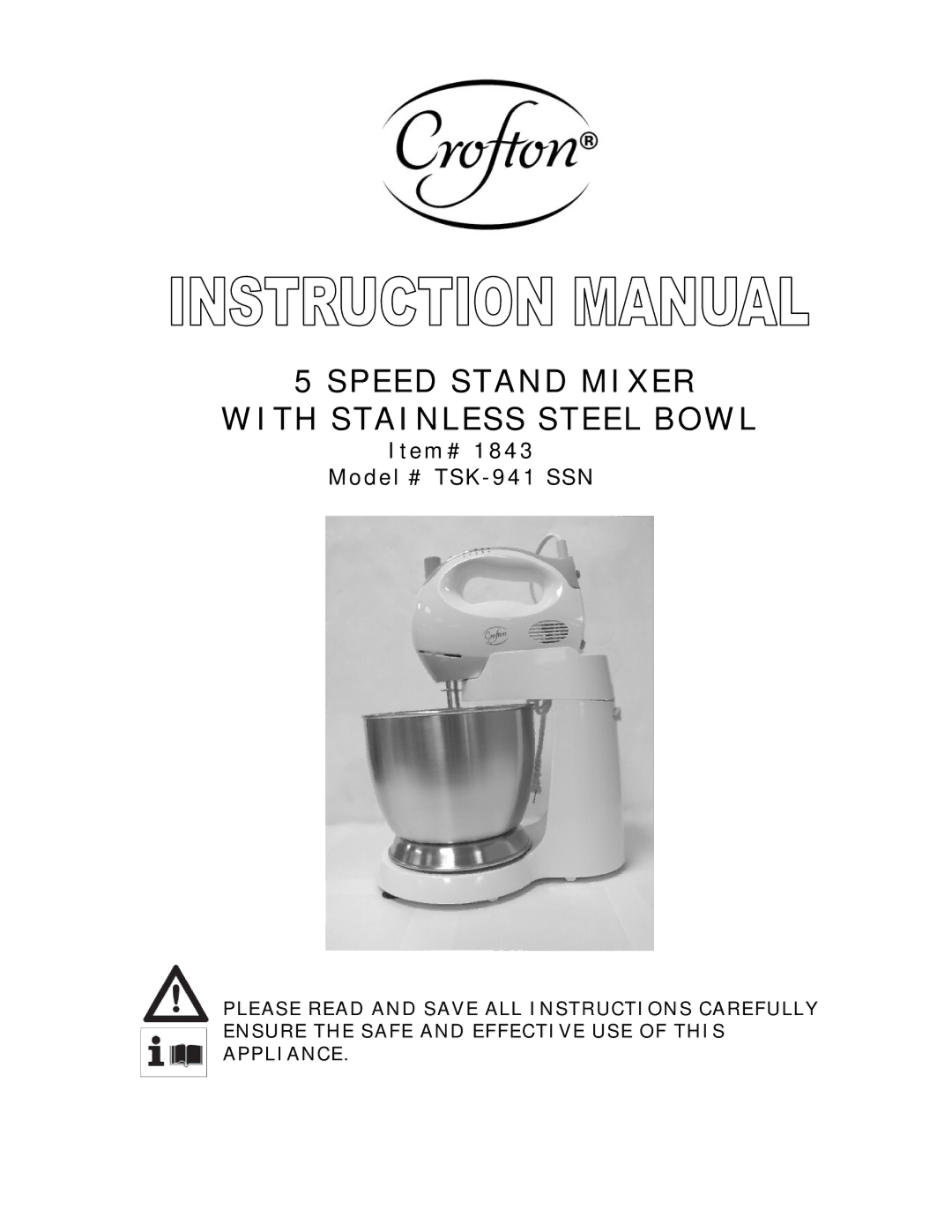 Wachsmuth & Krogmann manual Speed Stand Mixer With Stainless Steel Bowl, Item# Model # TSK-941 SSN 