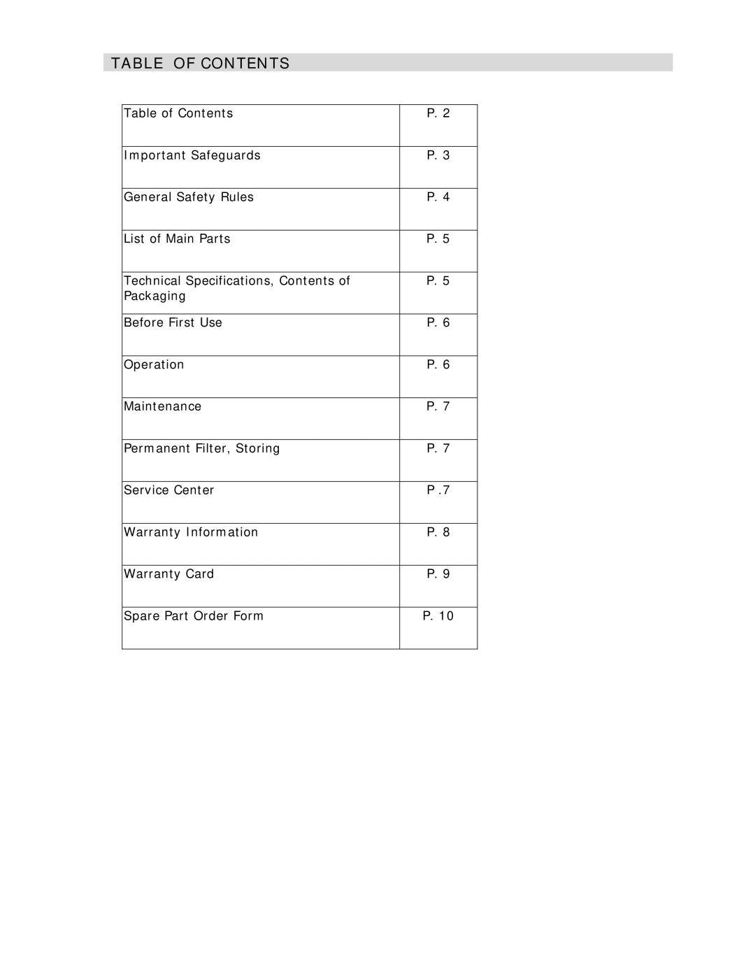 Wachsmuth & Krogmann XQ-698T manual Table of Contents 