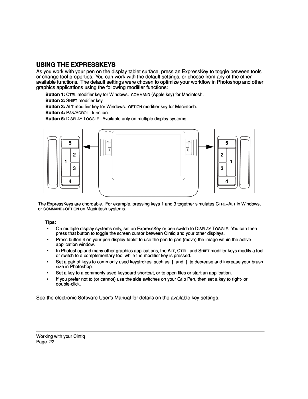 Wacom 12WX, DTZ-1200W manual Using The Expresskeys, Tips 