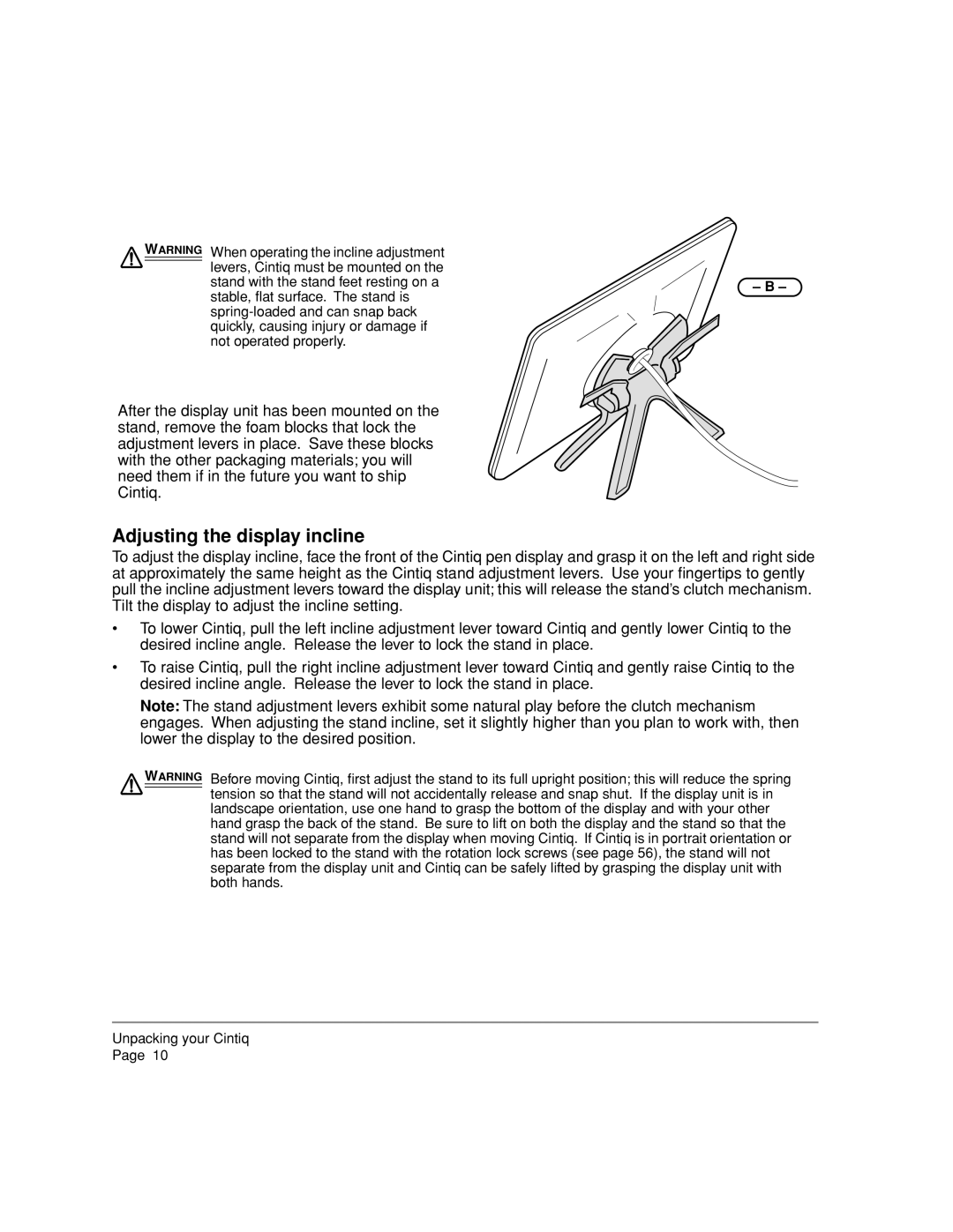 Wacom 20WSX, DTZ-2000W manual Adjusting the display incline 