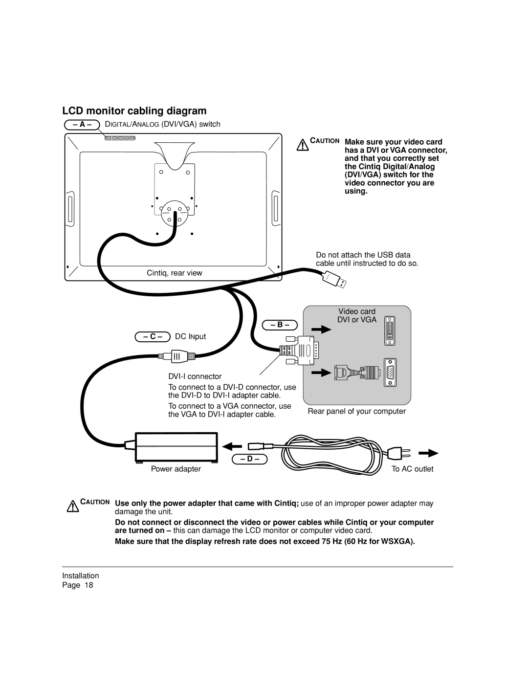 Wacom 20WSX, DTZ-2000W manual LCD monitor cabling diagram 