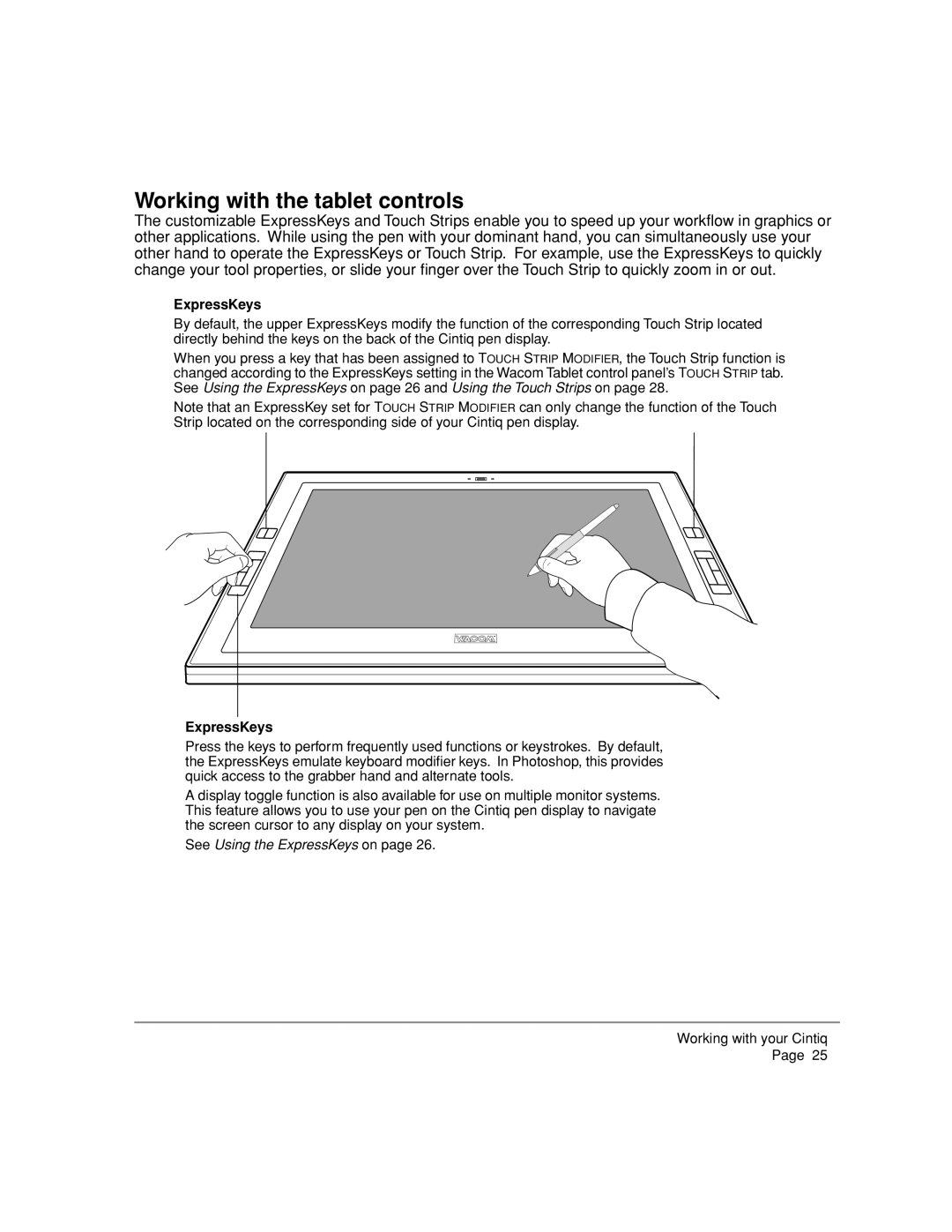 Wacom DTZ-2000W, 20WSX manual Working with the tablet controls, ExpressKeys 