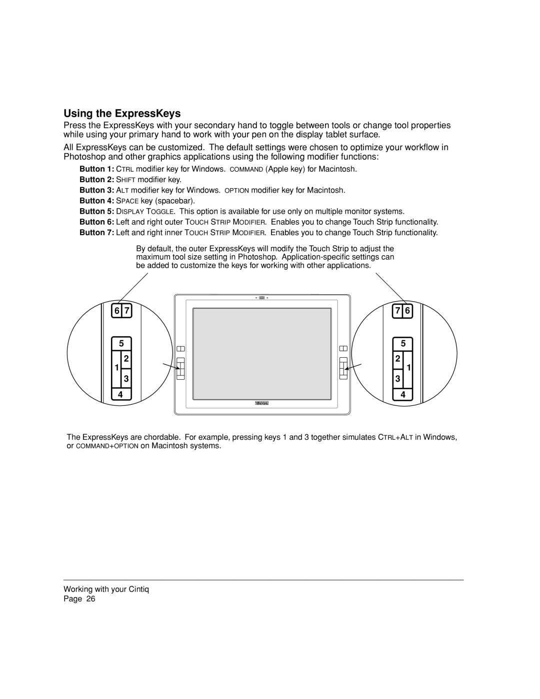 Wacom 20WSX, DTZ-2000W manual Using the ExpressKeys 