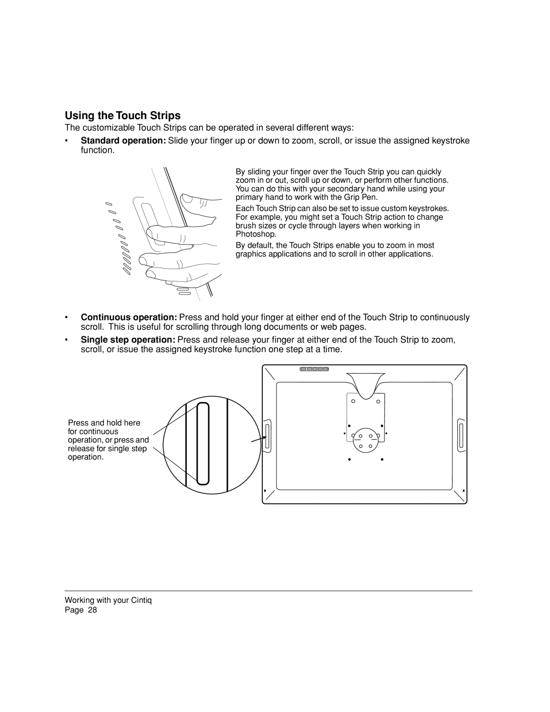 Wacom 20WSX, DTZ-2000W manual Using the Touch Strips 