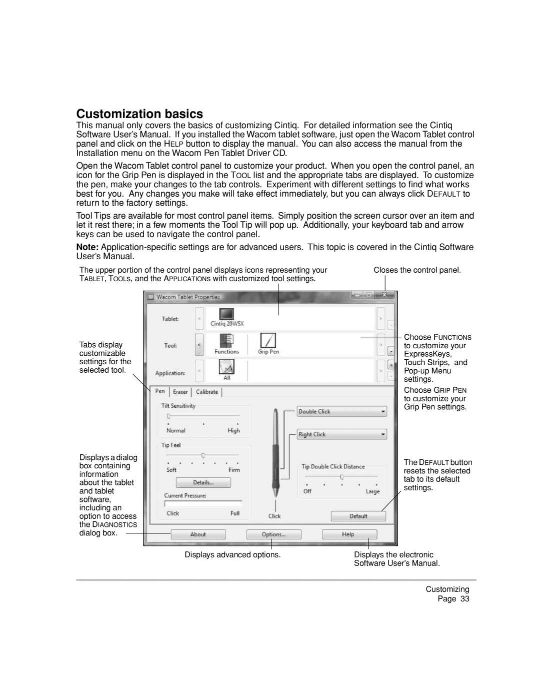 Wacom DTZ-2000W, 20WSX manual Customization basics 