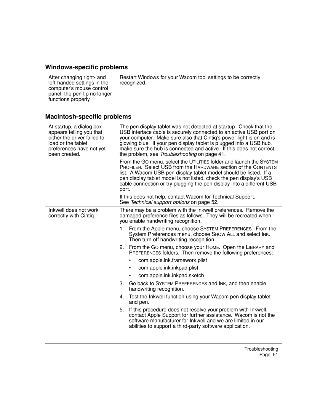 Wacom DTZ-2000W, 20WSX manual Windows-speciﬁc problems, Macintosh-speciﬁc problems 