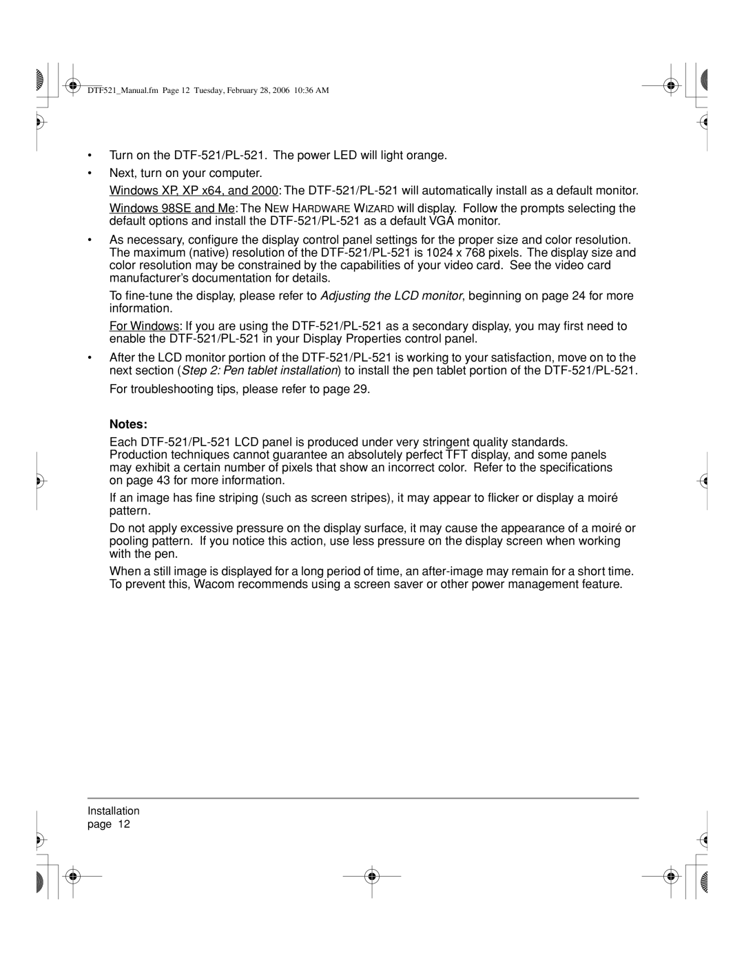 Wacom DTF-521, PL-521 manual DTF521Manual.fm Page 12 Tuesday, February 28, 2006 1036 AM 