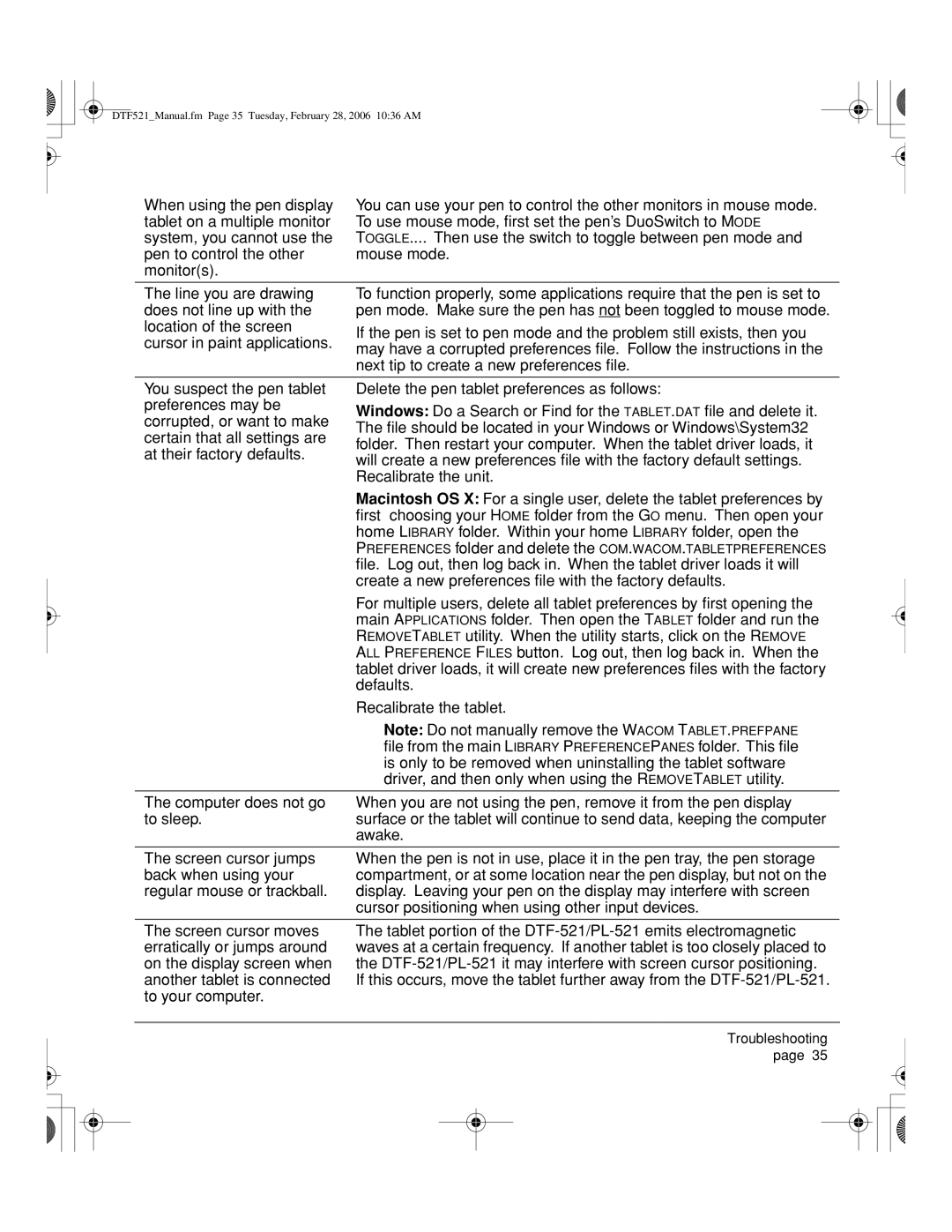 Wacom PL-521, DTF-521 manual DTF521Manual.fm Page 35 Tuesday, February 28, 2006 1036 AM 