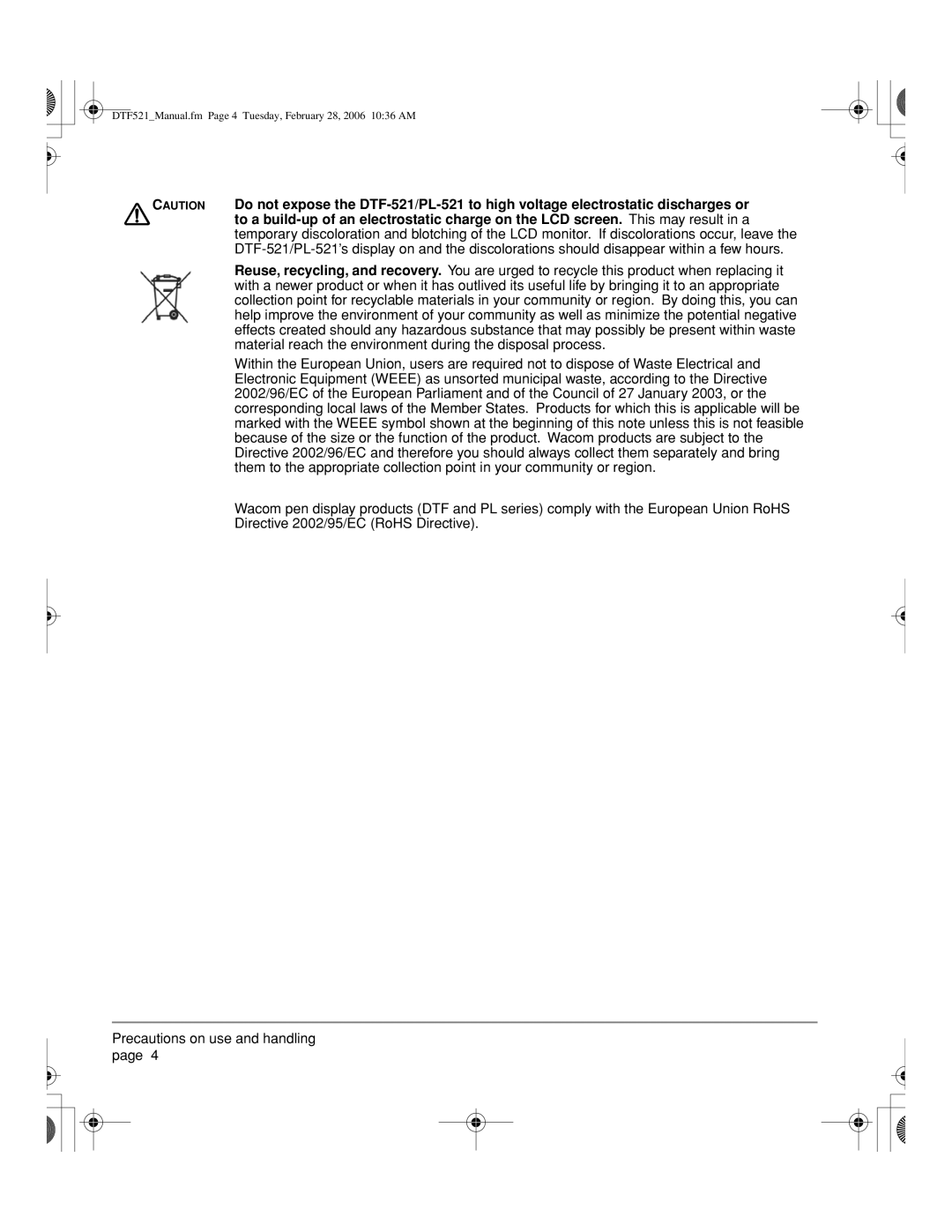 Wacom DTF-521, PL-521 manual DTF521Manual.fm Page 4 Tuesday, February 28, 2006 1036 AM 