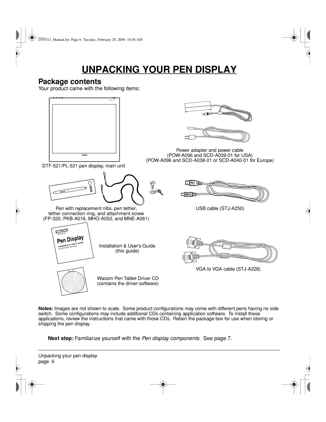 Wacom DTF-521, PL-521 manual Unpacking Your PEN Display, Package contents 