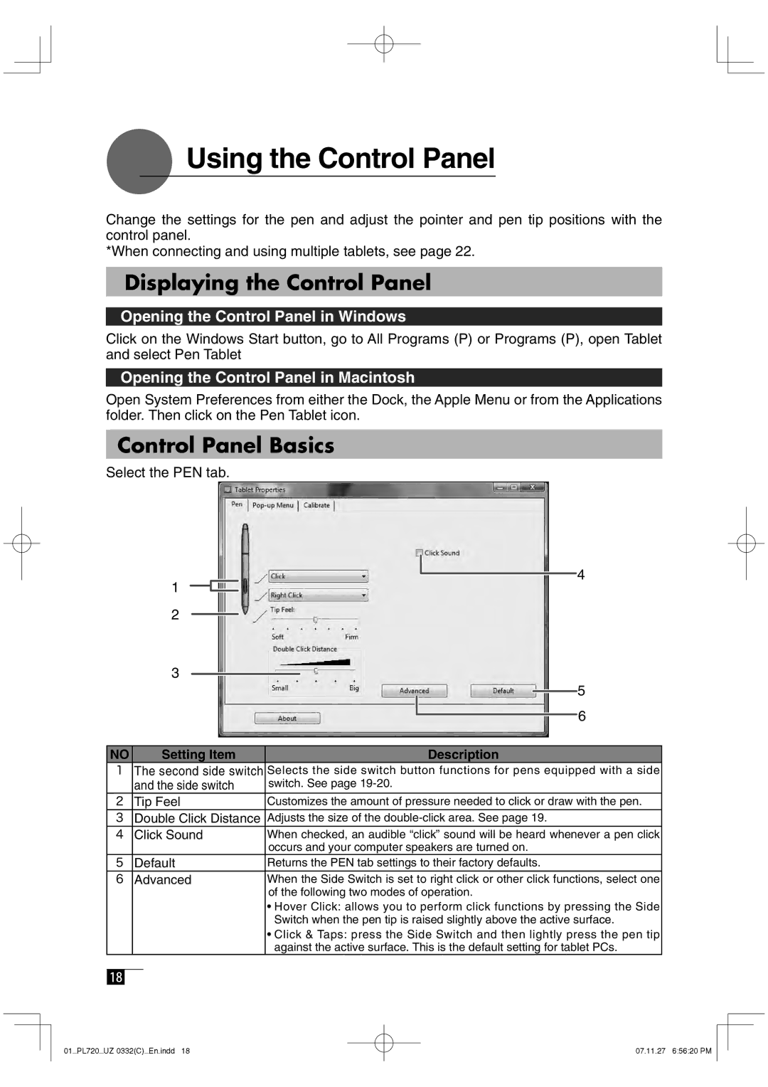 Wacom DTF-720 manual Using the Control Panel, Displaying the Control Panel, Control Panel Basics 