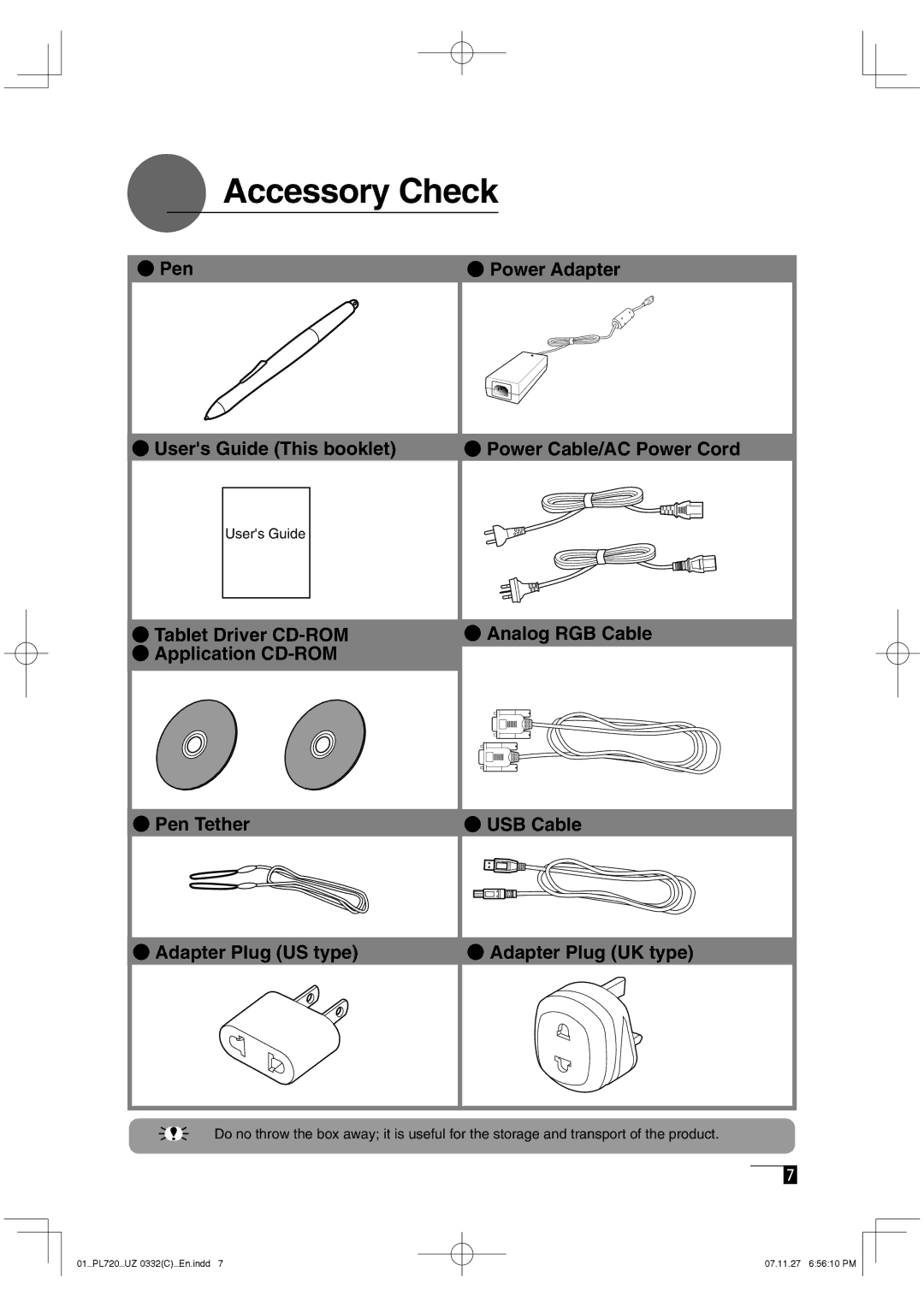 Wacom DTF-720 manual Accessory Check 